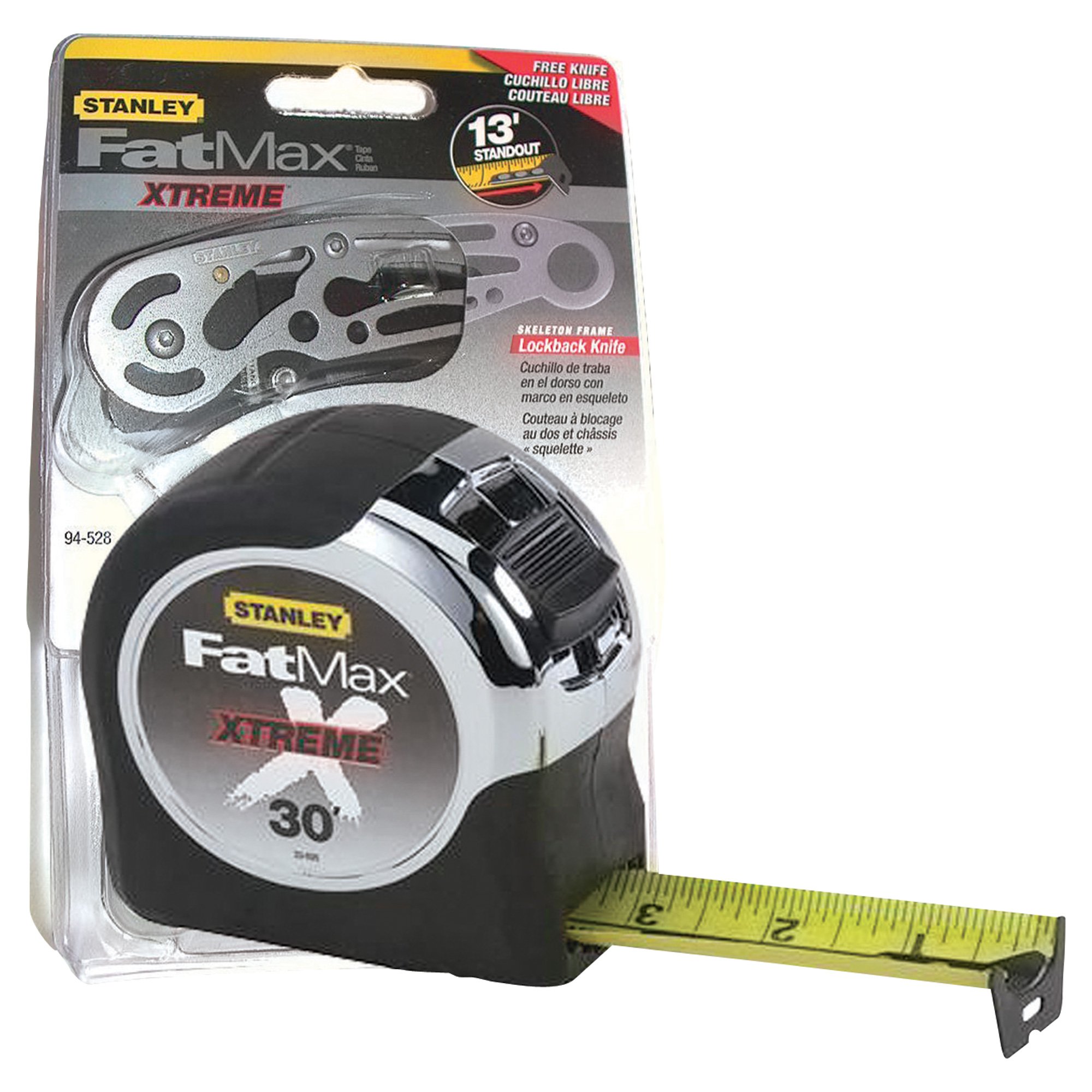 Stanley FatMax Xtreme Tape Measure and FREE Lockback Knife — 30Ft. x 1 3/4in., Model# 94-528